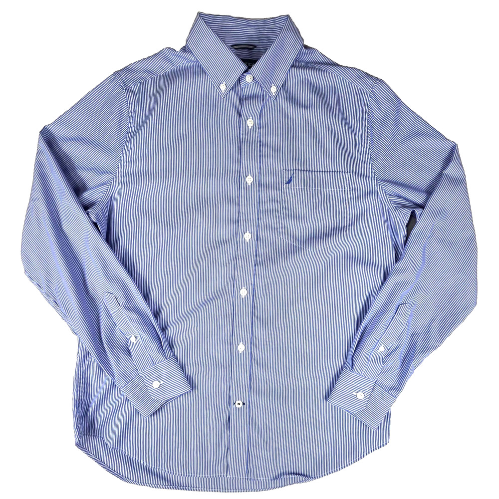 Nautica Men's Long Sleeve Button Down Shirt Blue White Striped Sz Medium Cotton